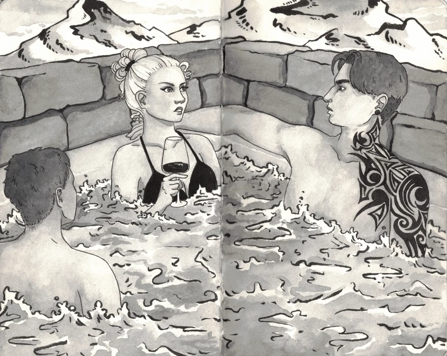 Drei Personen, die in einem Wirlpool sitzen